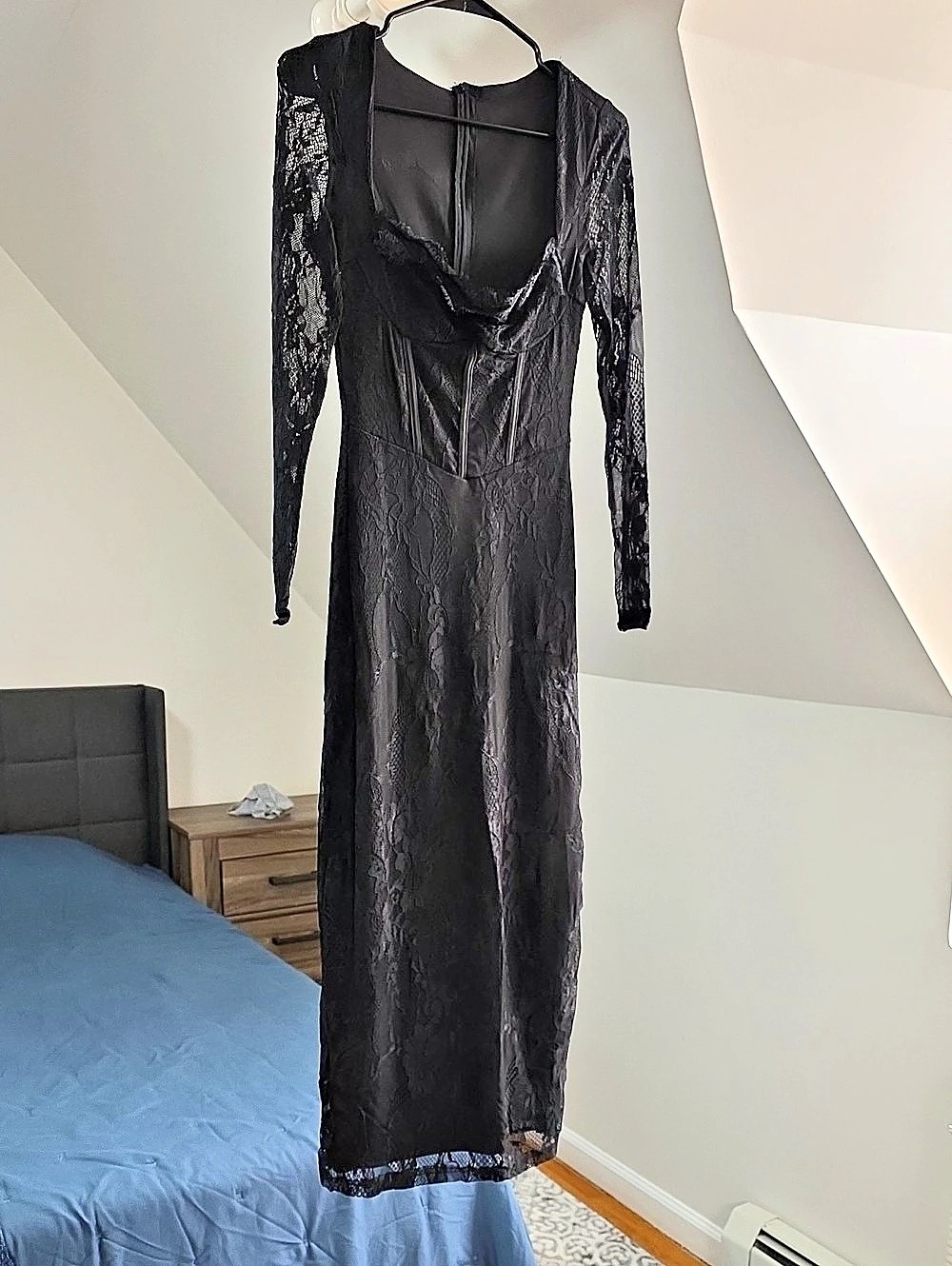 Long Sleeve Lace Corset Dress Black
